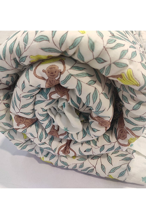 Earthen Nest Hand Block Printed Cotton Kids Quilt- Monkey Banana.