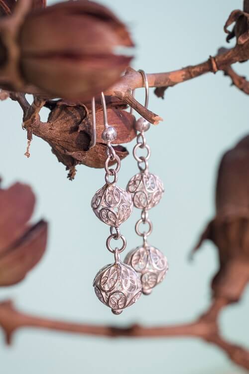 Silver Linings Ball Handmade Silver Filigree Dangle Earrings Online