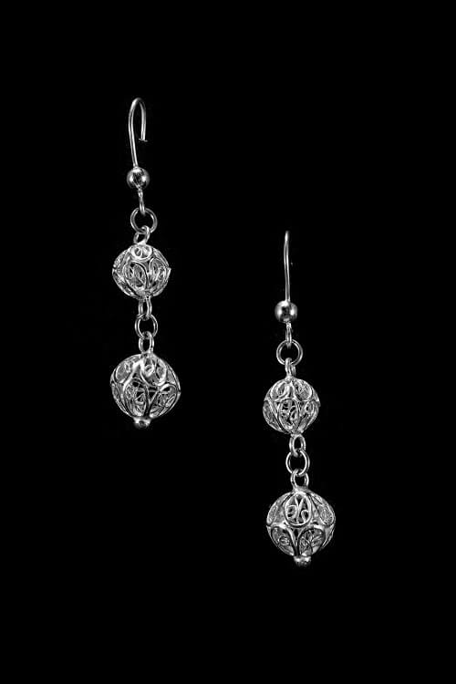 Silver Linings "Ball" Silver Filigree Handmade Dangle Earrings