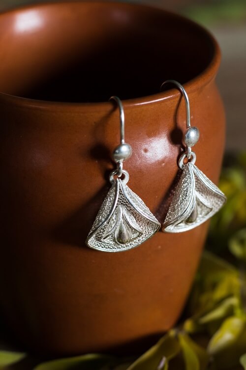 Buy Silver Linings Petals Handmade Silver Filigree Dangle Earrings