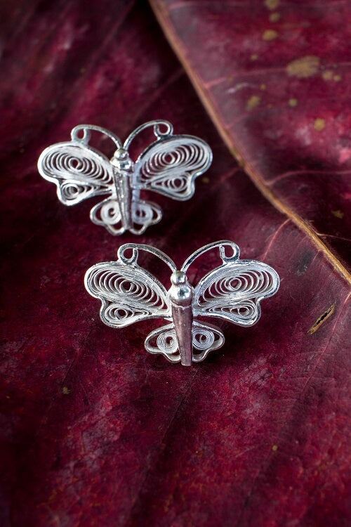 Silver Linings Butterfly Handmade Silver Filigree Studs Earrings For Women