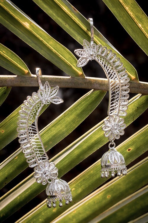 Silver Linings Statement Handmade Silver Filigree Cuff Earrings For Women