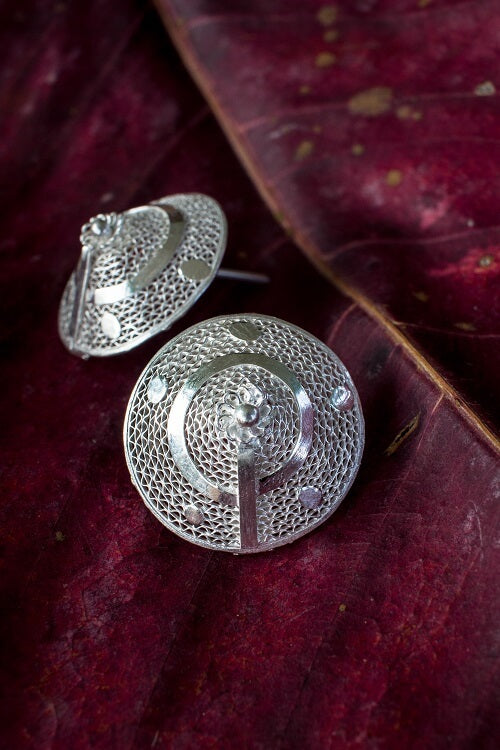 Silver Linings Cone Handmade Silver Filigree Studs Earrings For Women