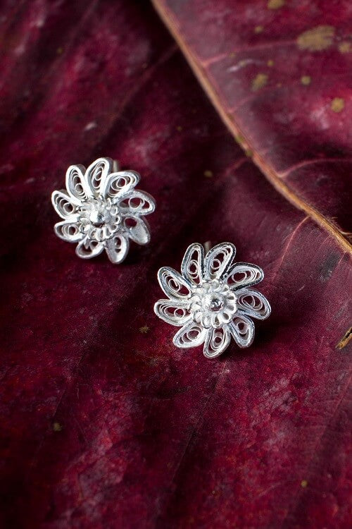 Scarlet Petal Cascade Earrings | Buy Silver Plated Earrings