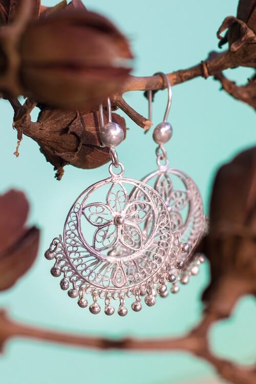 Silver Linings Classy Handmade Silver Filigree Chandabali Earrings For Women