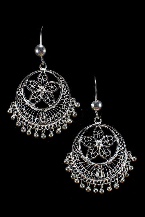 Silver Linings Classy Handmade Silver Filigree Chandabali Earrings For Women