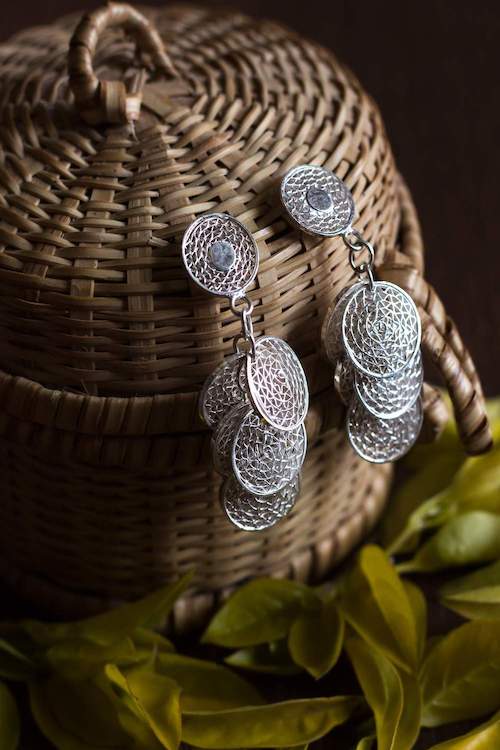 Buy Silver Linings Peepal Handmade Silver Filigree Dangle Earrings Online   Okhaistore