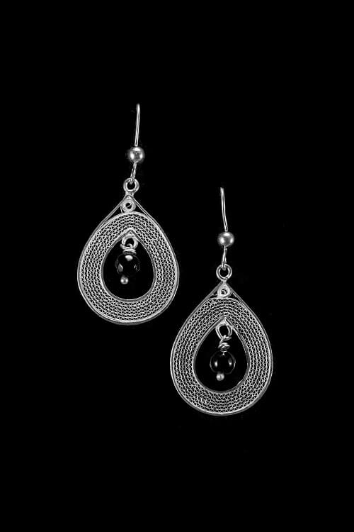 Silver Linings Black Drops Handmade Silver Filigree Dangle Earrings Online