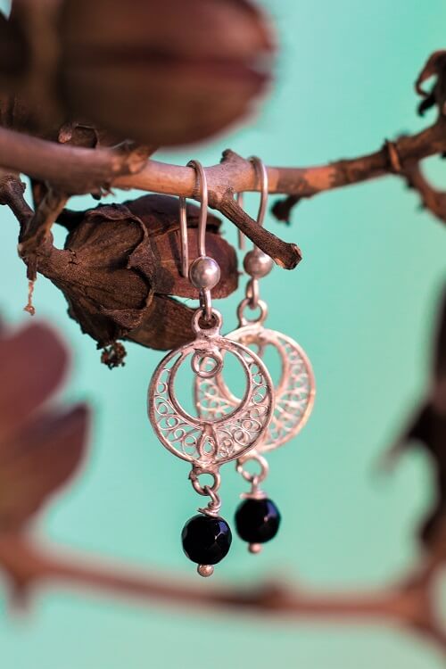 Silver Linings Black Handmade Silver Filigree Dangle Earrings Online