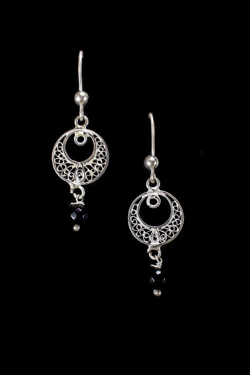 Silver Linings "Black" Silver Filigree Handmade Dangle Earrings