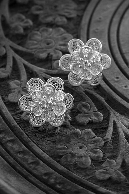 Silver Linings "Floral Studs" Silver Filigree Earrings