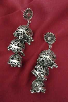 Silver Linings Trio Handmade Silver Filigree Jhumka Earrings Online