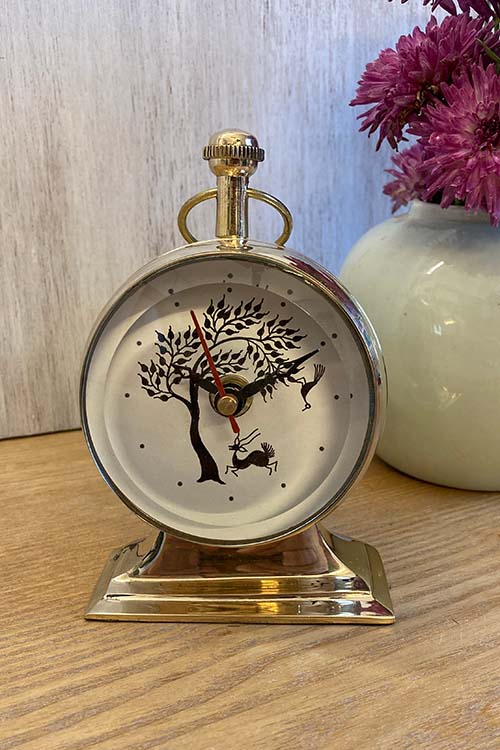 FroggMag Handpainted Table Clock - Warli - Deer and Bird