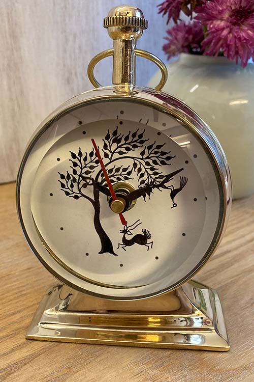 FroggMag Handpainted Table Clock - Warli - Deer and Bird