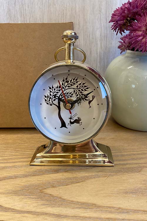 FroggMag Handpainted Table Clock - Warli - Deer and Bird