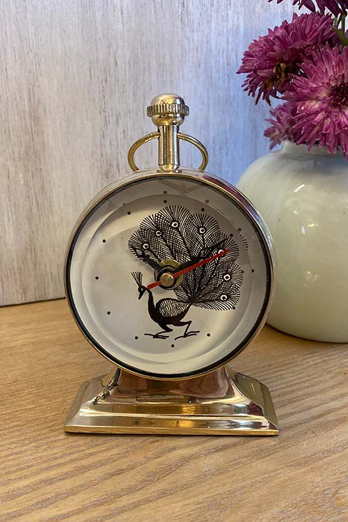 FroggMag Handpainted Table Clock - Warli - Peacock