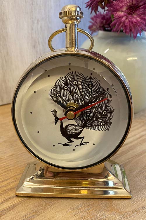 FroggMag Handpainted Table Clock - Warli - Peacock