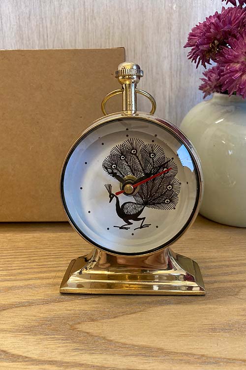 FroggMag Handpainted Table Clock - Warli - Peacock