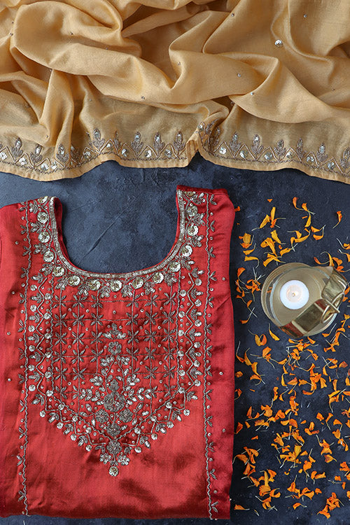 Urmul 'Neera' Hand Embroidered Mashru Silk Kurta Set (3 Piece Set)