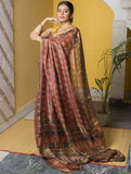 Festive & Exclusive Tassar Silk Bagru Saree (With Blouse Piece) - Warm Red, Beige & Dull Gold