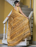Festive & Exclusive Tassar Silk Bagru Saree (With Blouse Piece) - Yellow, Mustard & Dull Gold
