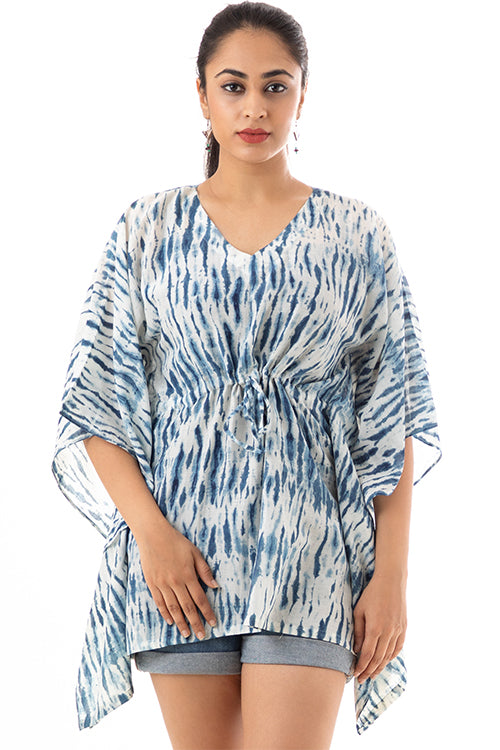 Creative Bee 'KADUMBI' Natural Indigo Dyed Shibori Handwoven Cotton x Silk Kaftan