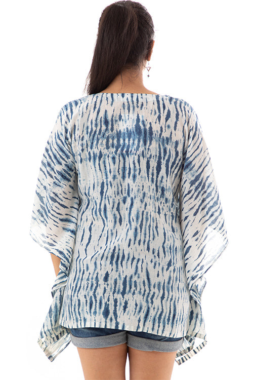 Creative Bee 'KADUMBI' Natural Indigo Dyed Shibori Handwoven Cotton x Silk Kaftan