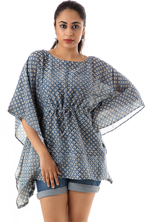 Creative Bee Chanchi Natural Dyed Block Print Cotton Silk Kaftan Online