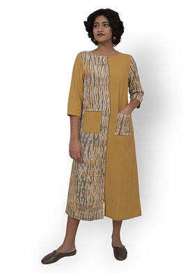 Okhai Half & Half Marigold Dyed Shibori Cotton Dress For  Women Online