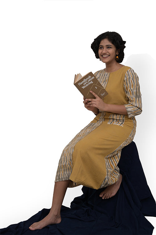 Okhai Half & Half Marigold Dyed Shibori Cotton Dress For  Women Online