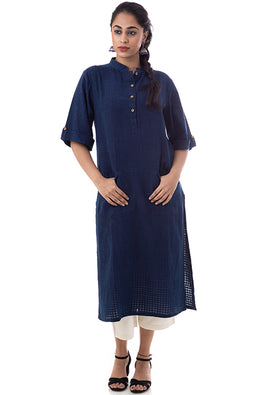 Creative Bee Boxi Natural Indigo Dyed Handwoven Pure Cotton Tunic For Women Online