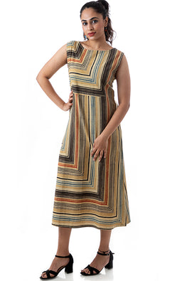 Creative Bee Litee Natural Dyed Block Print Cotton Long Dress For Women Online