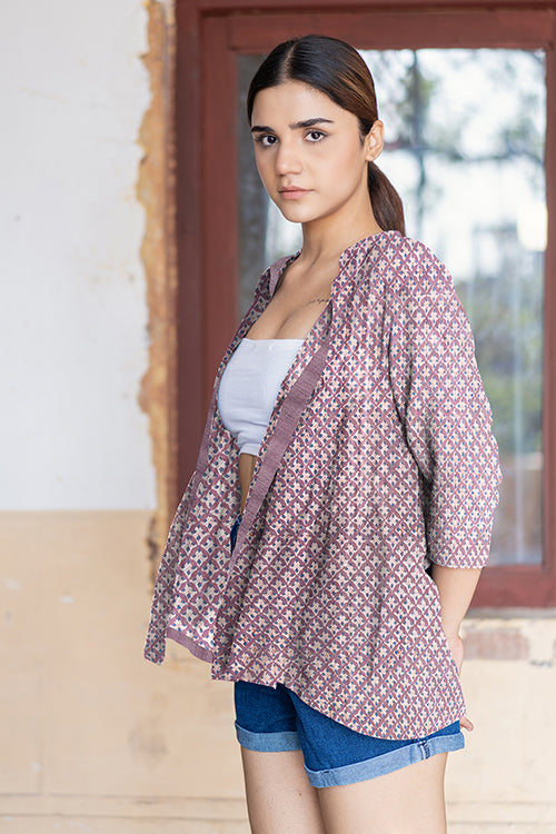 Creative Bee Tirso' Natural Dyed Block Printed Cotton Gathered Jacket