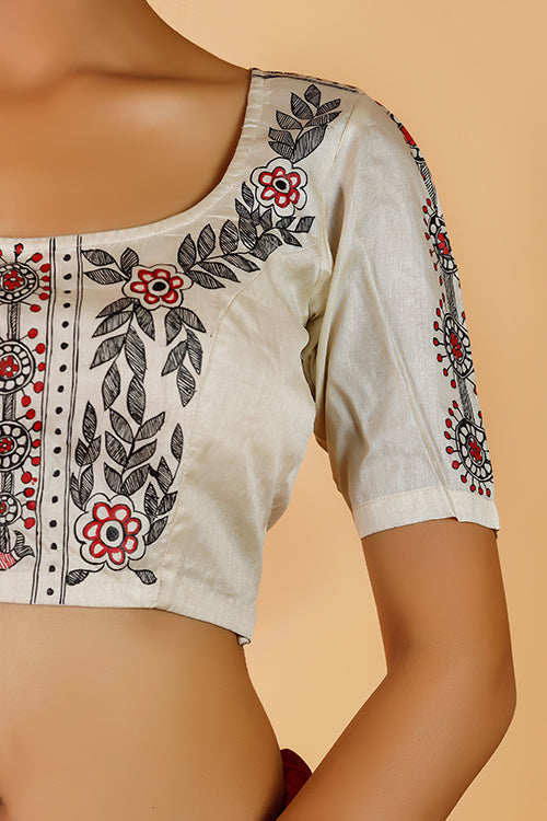 Gubbaro Handpainted Madhubani Sunflower Blouse