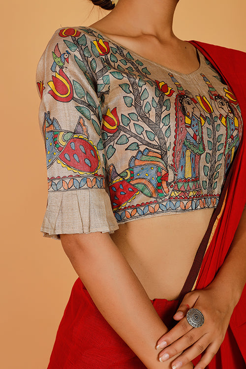 Gubbaro Handpainted Madhubani  Vrindavan Ki Gopiyaan Blouse