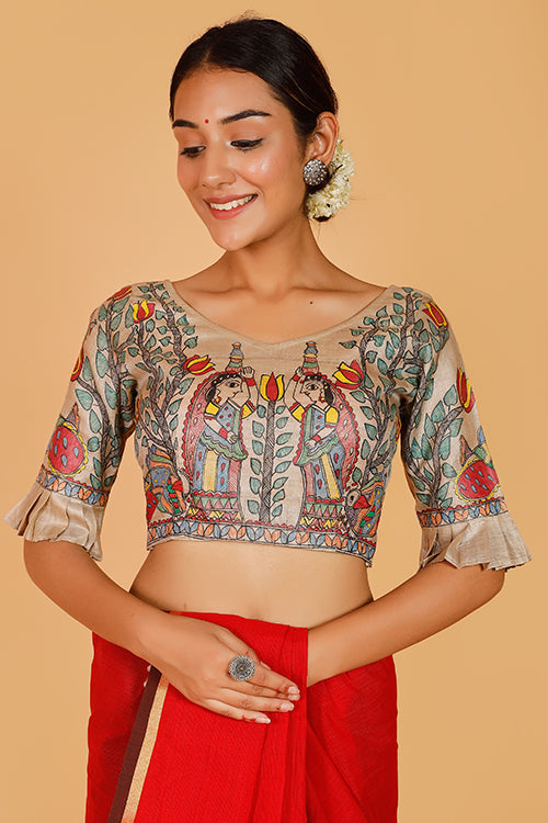 Gubbaro Handpainted Madhubani  Vrindavan Ki Gopiyaan Blouse