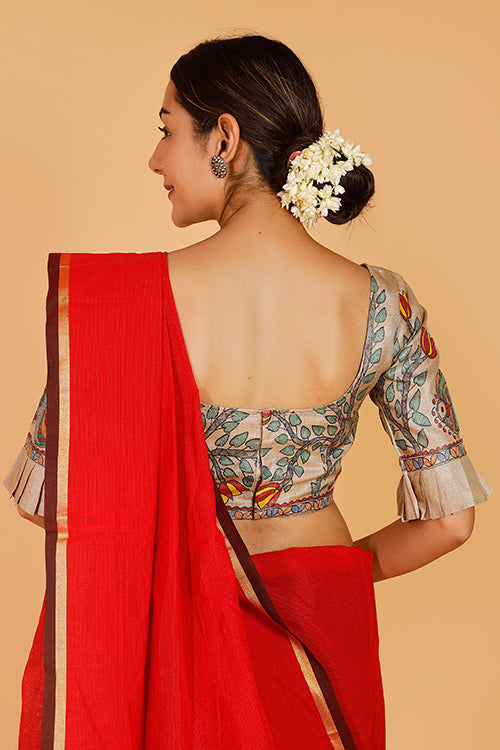 Gubbaro Handpainted Madhubani  Vrindavan Ki Gopiyaan Blouse