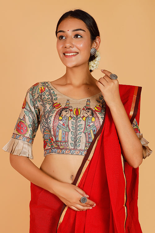 Gubbaro Handpainted Madhubani  Vrindavan Ki Gopiyaan Blouse