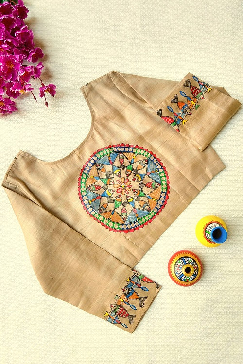 Gubbaro Handpainted Madhubani Surmai Kachni Blouse