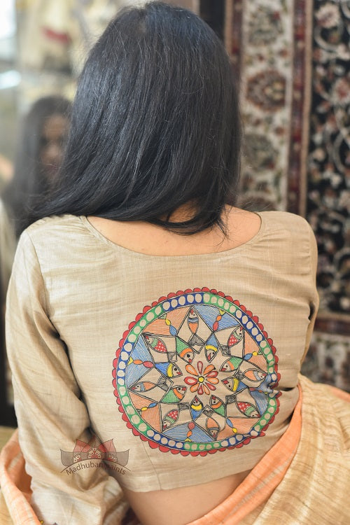 Gubbaro Handpainted Madhubani Surmai Kachni Blouse