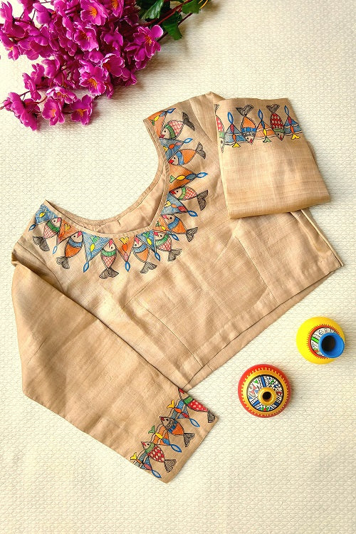 Gubbaro Handpainted Madhubani Surmai Kachni Blouse