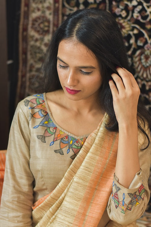 Gubbaro Handpainted Madhubani Surmai Kachni Blouse