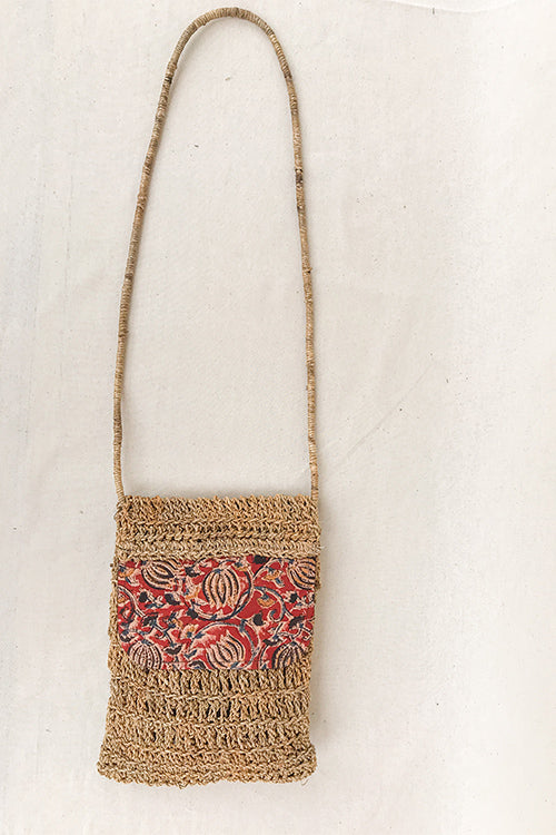 Gramya Handcrafted Banana Fibre Large Gypsy With Kalamkari panel Bag