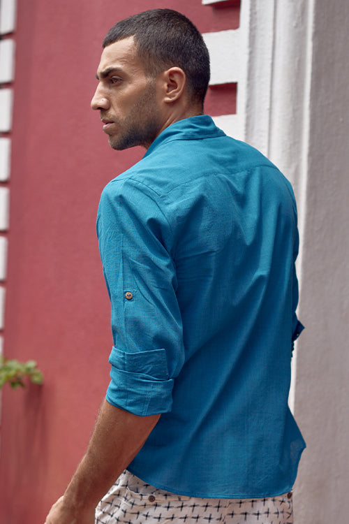 Okhai 'Charisma' Pure Cotton Full-Sleeve Blue Shirt