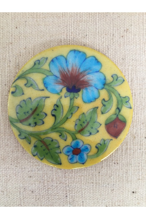 Ram Gopal Blue Pottery Handcrafted ' Coaster Set ' Yellow,Green