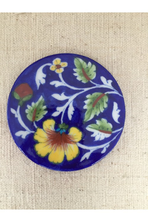 Ram Gopal Blue Pottery Handcrafted ' Coaster Set ' Blue, Yellow