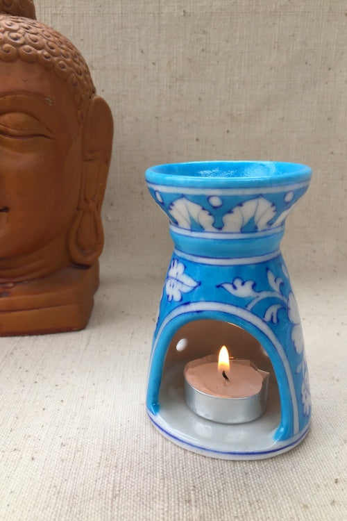 Ram Gopal Blue Pottery Handcrafted ' Aroma ' Light Blue, White