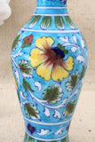 Ram Gopal Blue Pottery Handcrafted ' Saras Vase ' Light Blue, Green Vase