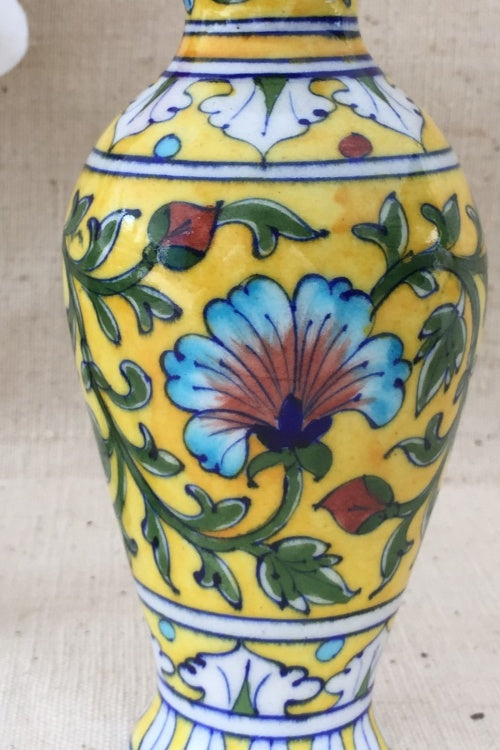 Ram Gopal Blue Pottery Handcrafted ' Aroma ' Yellow, Green Vase