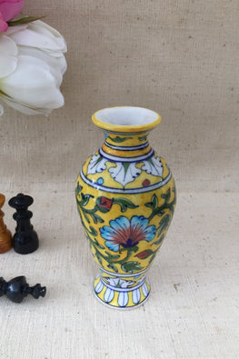 Ram Gopal Blue Pottery Handcrafted ' Aroma ' Yellow, Green Vase